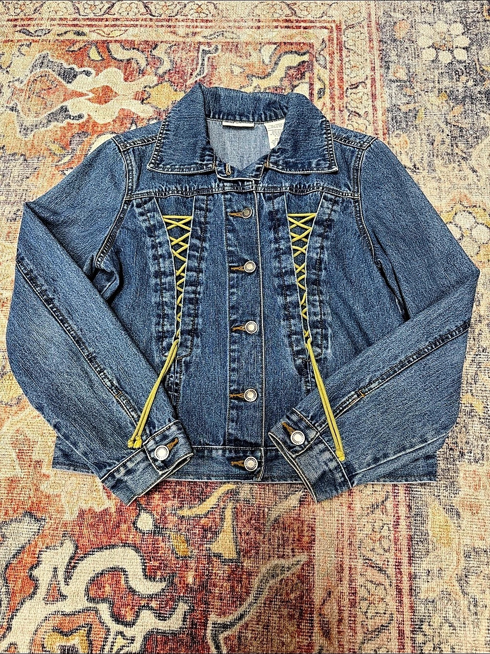 Faded Glory Denim Lace-Up Jean Jacket in Blue Like New